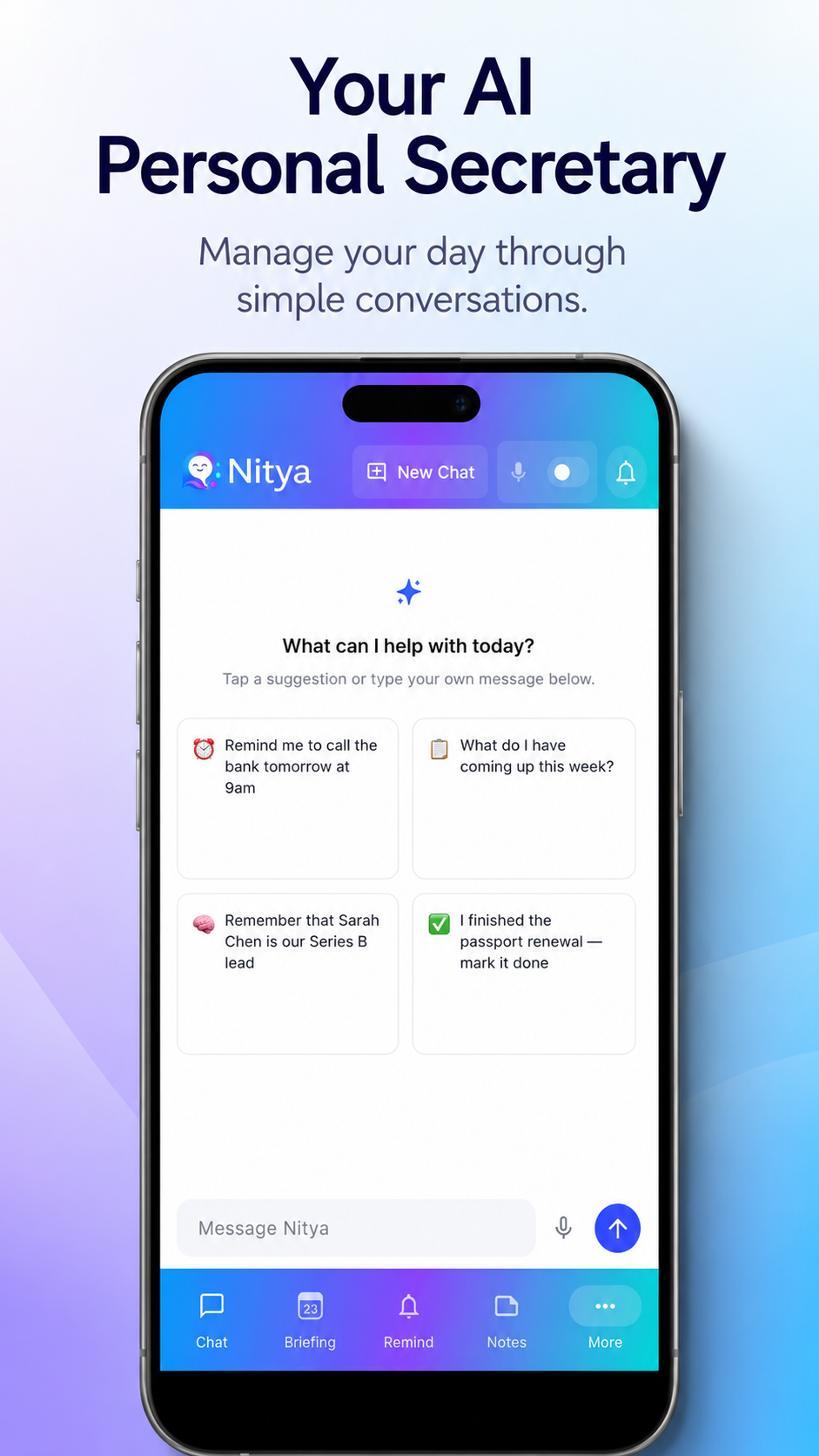 Nitya AI assistant app home screen