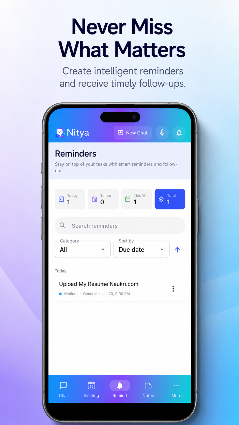 Nitya reminders screen
